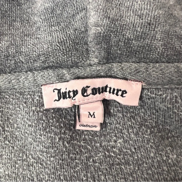 Juicy couture grey zip up sweater fuzzy print logo on back with white sequins - Picture 8 of 9